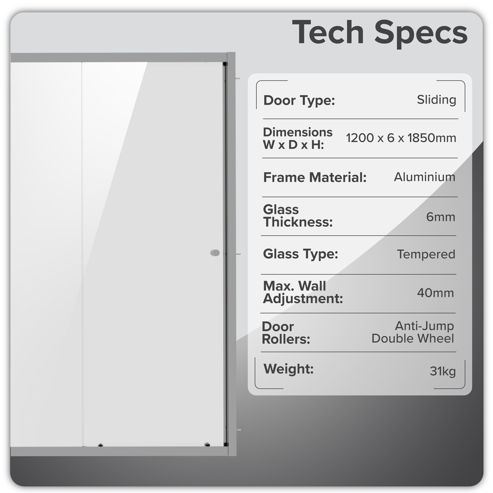 Baridi DH295 Sliding Shower Door 1200 x 1850mm, 6mm Tempered Glass, Reversible - Black - additional view 4