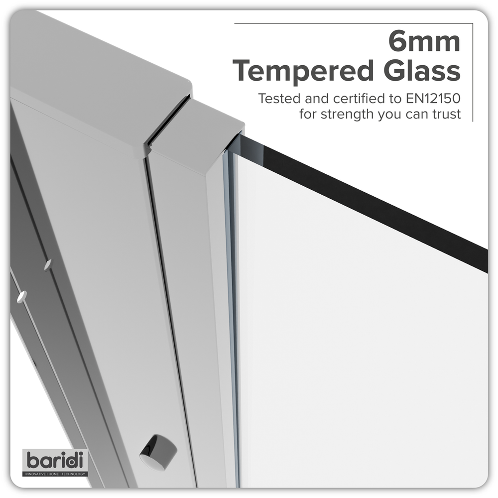 Baridi DH296 Side Panel for Sliding Shower Doors, 6mm Tempered Glass - Chrome - additional view 7
