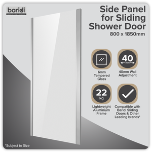 Baridi DH296 Side Panel for Sliding Shower Doors, 6mm Tempered Glass - Chrome - additional view 8