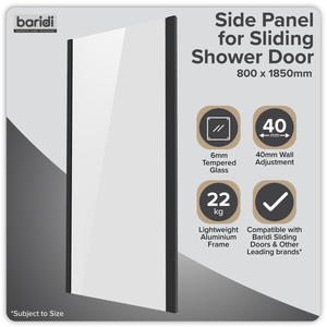 Baridi DH297 Side Panel for Sliding Shower Doors, 6mm Tempered Glass - Black - additional view 4