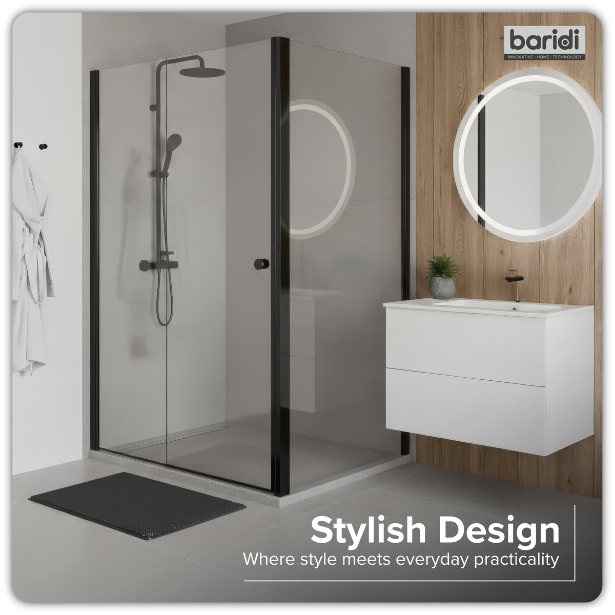 Baridi DH297 Side Panel for Sliding Shower Doors, 6mm Tempered Glass - Black - additional view 2