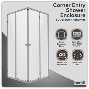 Baridi DH298 Corner Shower Entry Enclosure 800 x 800 x 1850mm with 6mm Tempered Glass - Chrome - additional view 3