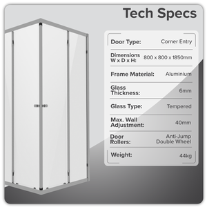 Baridi DH298 Corner Shower Entry Enclosure 800 x 800 x 1850mm with 6mm Tempered Glass - Chrome - additional view 4