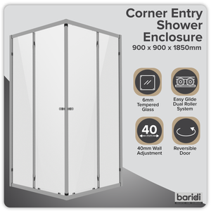Baridi DH299 Corner Shower Entry Enclosure 900 x 900 x 1850mm with 6mm Tempered Glass - Chrome - additional view 3