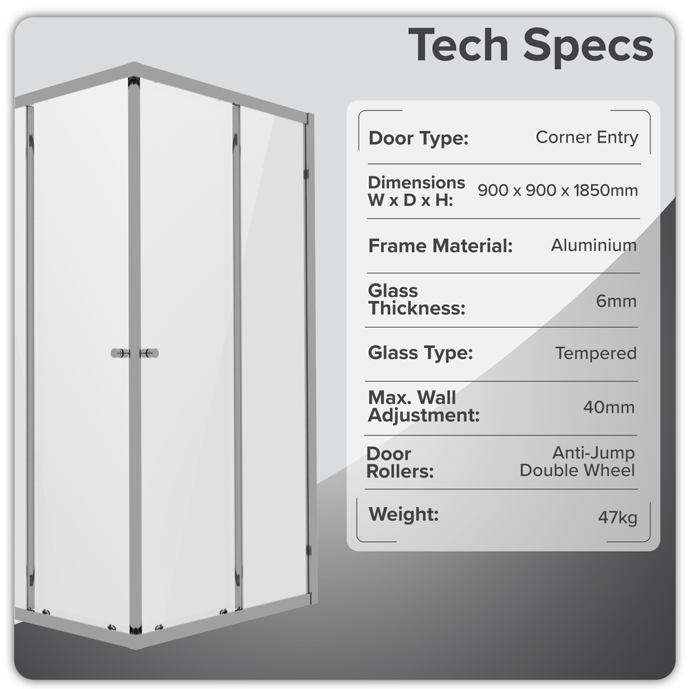 Baridi DH299 Corner Shower Entry Enclosure 900 x 900 x 1850mm with 6mm Tempered Glass - Chrome - additional view 10