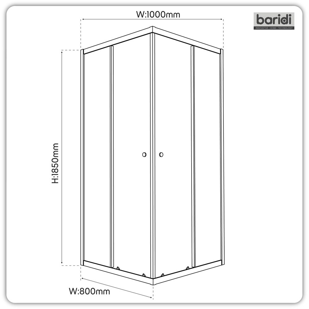 Baridi DH300 Corner Shower Entry Enclosure 1000 x 800 x 1850mm with 6mm Tempered Glass - Chrome - additional view 7