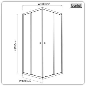 Baridi DH300 Corner Shower Entry Enclosure 1000 x 800 x 1850mm with 6mm Tempered Glass - Chrome - additional view 7