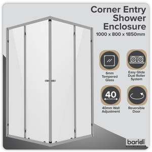 Baridi DH300 Corner Shower Entry Enclosure 1000 x 800 x 1850mm with 6mm Tempered Glass - Chrome - additional view 3