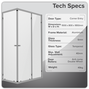 Baridi DH300 Corner Shower Entry Enclosure 1000 x 800 x 1850mm with 6mm Tempered Glass - Chrome - additional view 4