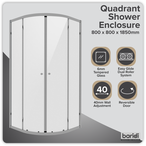 Baridi DH301 Quadrant Shower Entry Enclosure 800 x 800 x 1850mm with 6mm Tempered Glass - Chrome - additional view 7