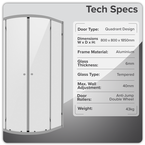 Baridi DH301 Quadrant Shower Entry Enclosure 800 x 800 x 1850mm with 6mm Tempered Glass - Chrome - additional view 6