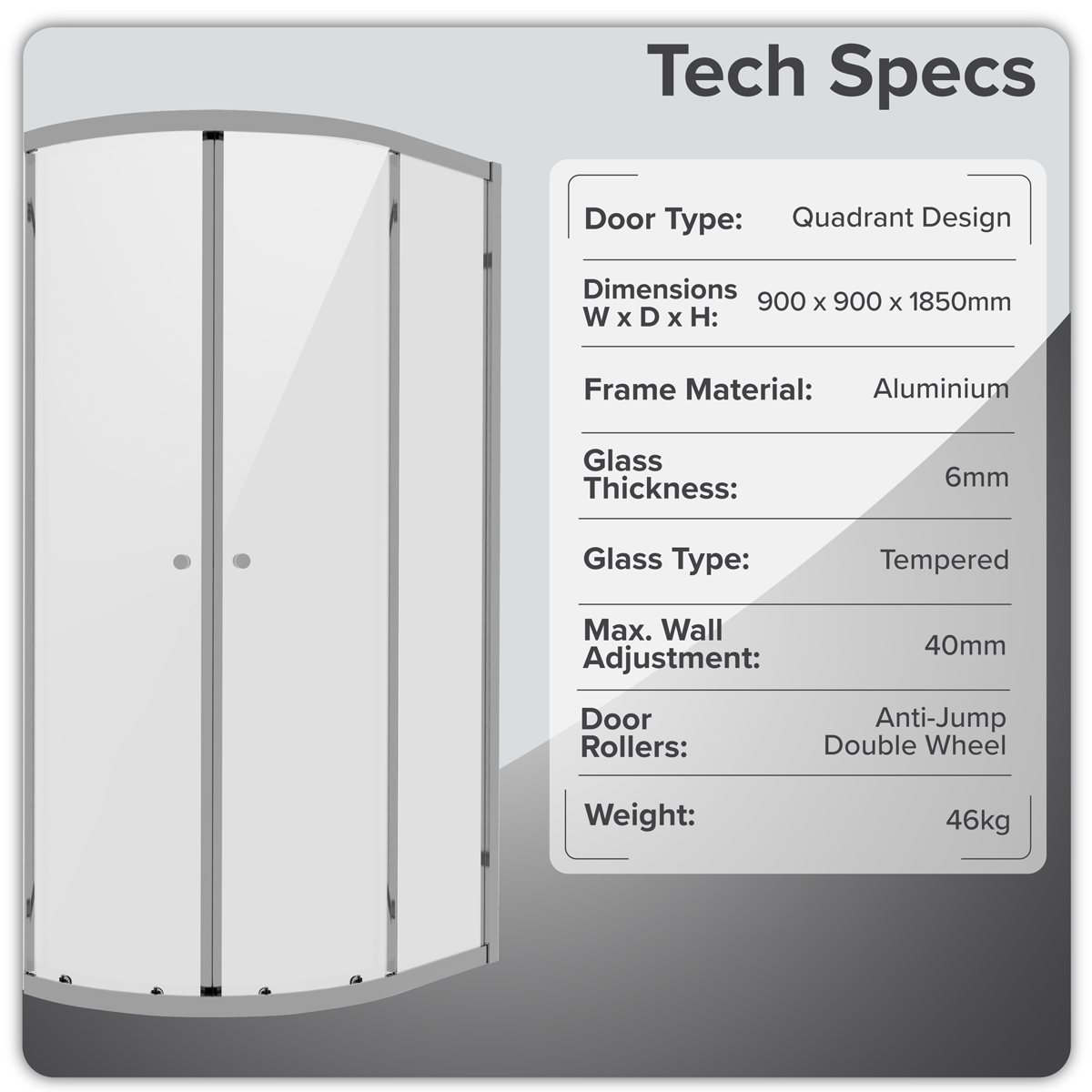 Baridi DH302 Quadrant Shower Entry Enclosure 900 x 900 x 1850mm with 6mm Tempered Glass - Chrome - additional view 6