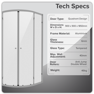Baridi DH302 Quadrant Shower Entry Enclosure 900 x 900 x 1850mm with 6mm Tempered Glass - Chrome - additional view 6