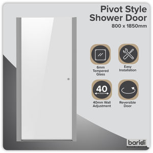 Baridi DH303 Pivot Shower Door 800 x 1850mm, 6mm Tempered Glass, Reversible - Chrome - additional view 9