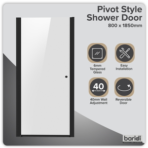 Baridi DH304 Pivot Shower Door 800 x 1850mm, 6mm Tempered Glass, Reversible - Black - additional view 2