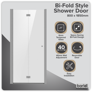 Baridi DH305 Bi-Fold Shower Door 800 x 1850mm, 6mm Tempered Glass, Reversible - Chrome - additional view 11