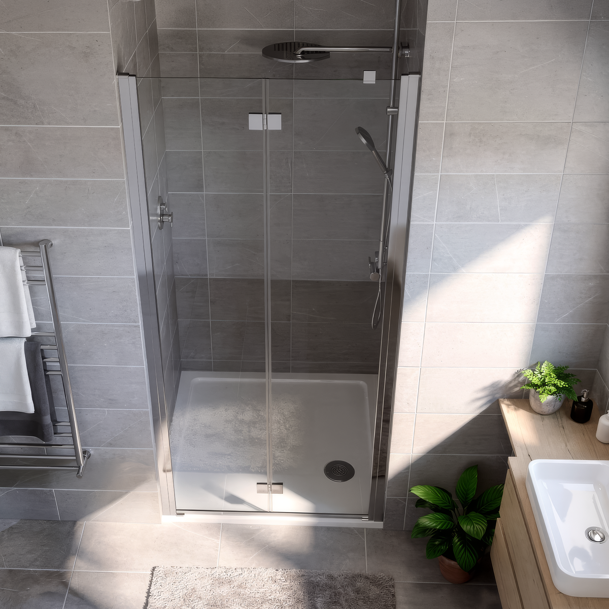 Baridi DH305 Bi-Fold Shower Door 800 x 1850mm, 6mm Tempered Glass, Reversible - Chrome - additional view 2