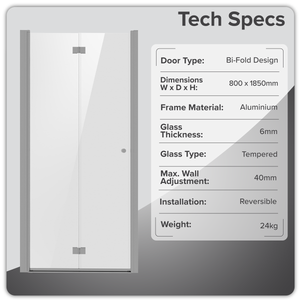 Baridi DH305 Bi-Fold Shower Door 800 x 1850mm, 6mm Tempered Glass, Reversible - Chrome - additional view 10