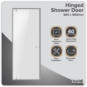 Baridi DH306 Hinged Shower Door 800 x 1850mm, 6mm Tempered Glass, Reversible - Chrome - additional view 10