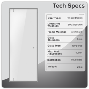 Baridi DH306 Hinged Shower Door 800 x 1850mm, 6mm Tempered Glass, Reversible - Chrome - additional view 3