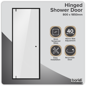 Baridi DH307 Hinged Shower Door 800 x 1850mm, 6mm Tempered Glass, Reversible - Black - additional view 8