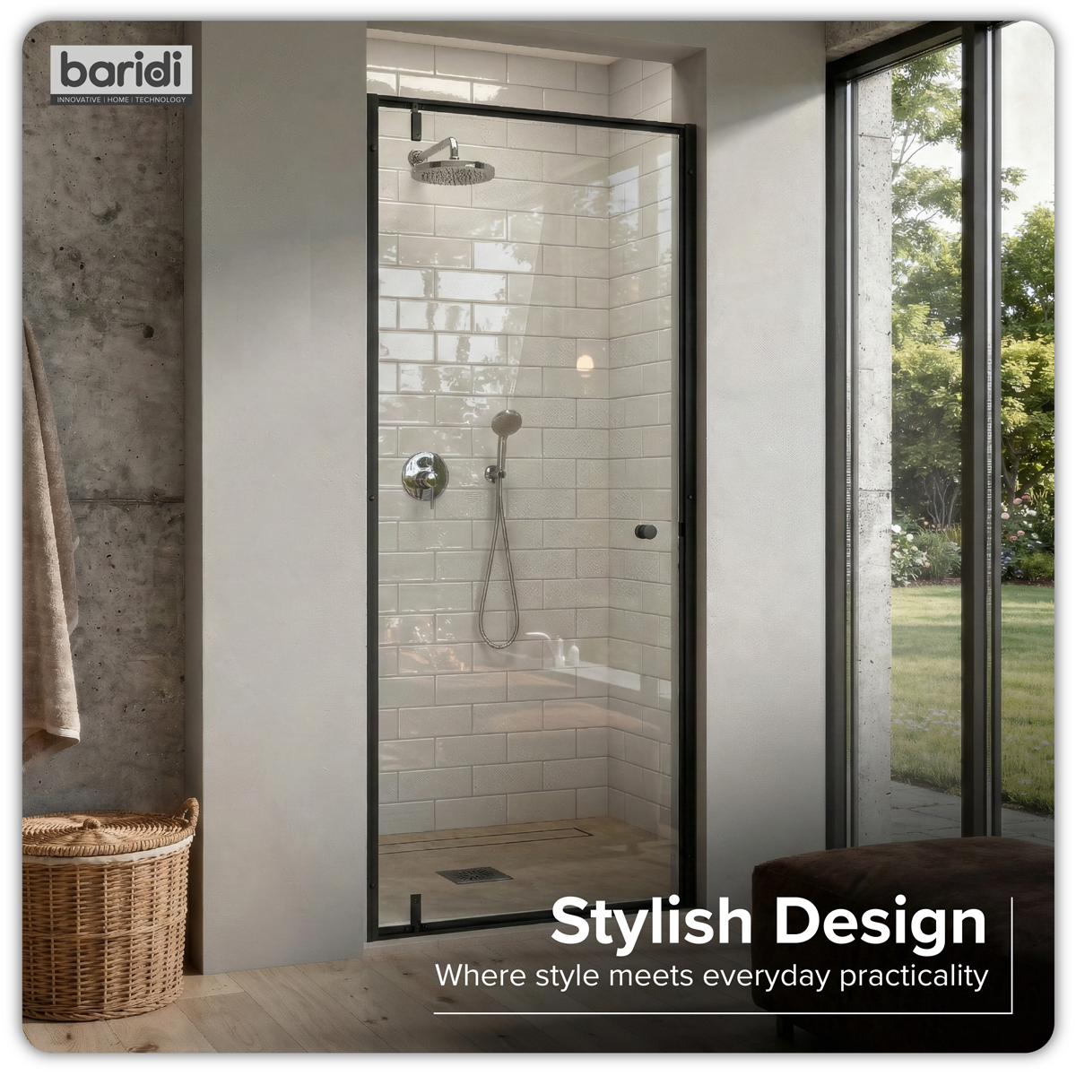 Baridi DH307 Hinged Shower Door 800 x 1850mm, 6mm Tempered Glass, Reversible - Black - additional view 6