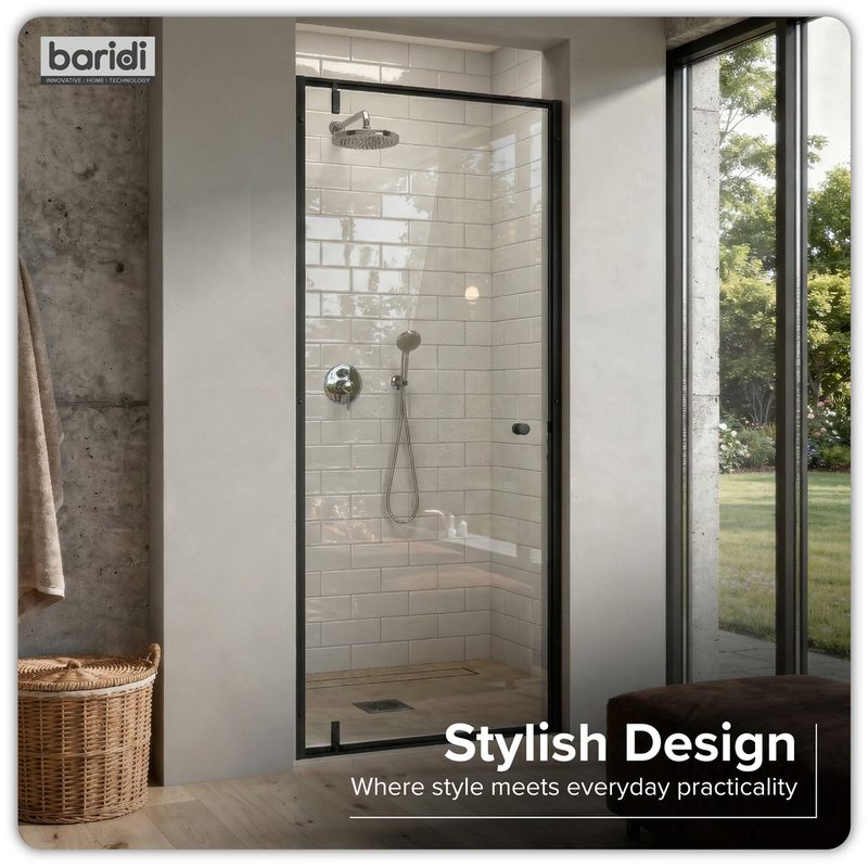 Baridi DH307 Hinged Shower Door 800 x 1850mm, 6mm Tempered Glass, Reversible - Black - additional view 6