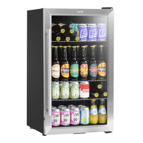 Baridi DH31 Undercounter Drinks, Beer & Wine Fridge with Wire Shelves, Internal Light & Security Lock 85L - Stainless Steel
