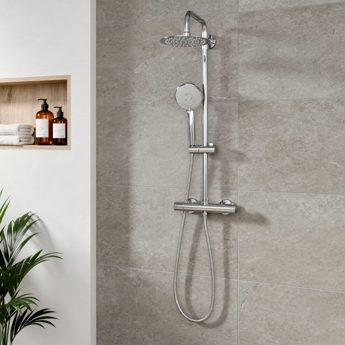 Baridi DH314 Thermostatic Shower Mixer Set, 20cm Round Head, Adjustable Rail - Chrome - additional view 2