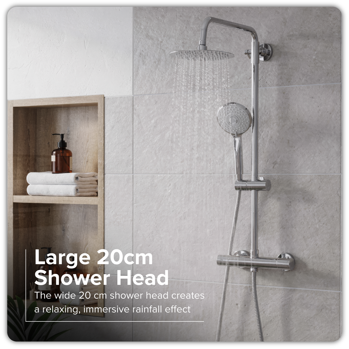 Baridi DH314 Thermostatic Shower Mixer Set, 20cm Round Head, Adjustable Rail - Chrome - additional view 17