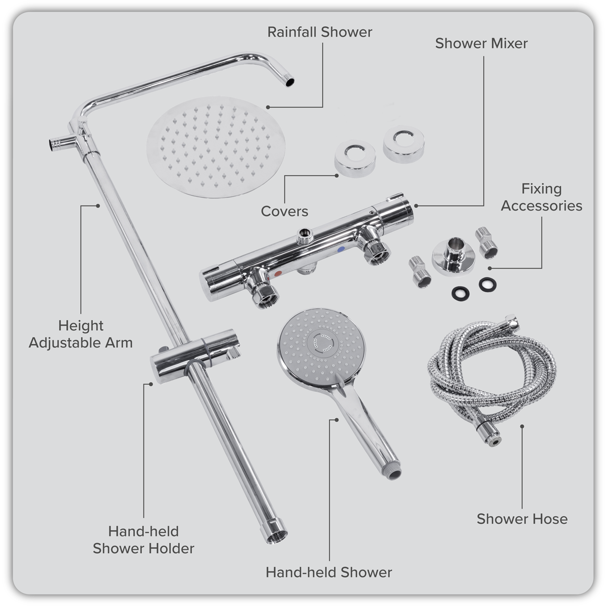 Baridi DH314 Thermostatic Shower Mixer Set, 20cm Round Head, Adjustable Rail - Chrome - additional view 12