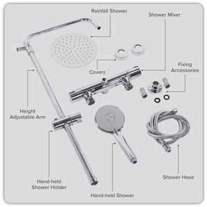 Baridi DH314 Thermostatic Shower Mixer Set, 20cm Round Head, Adjustable Rail - Chrome - additional view 12