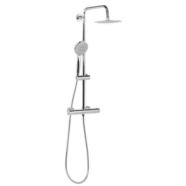 Baridi DH314 Thermostatic Shower Mixer Set, 20cm Round Head, Adjustable Rail - Chrome