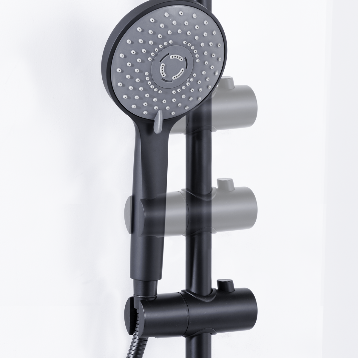 Baridi DH315 Thermostatic Shower Mixer Set, 20cm Round Head, Adjustable Rail - Black - additional view 10