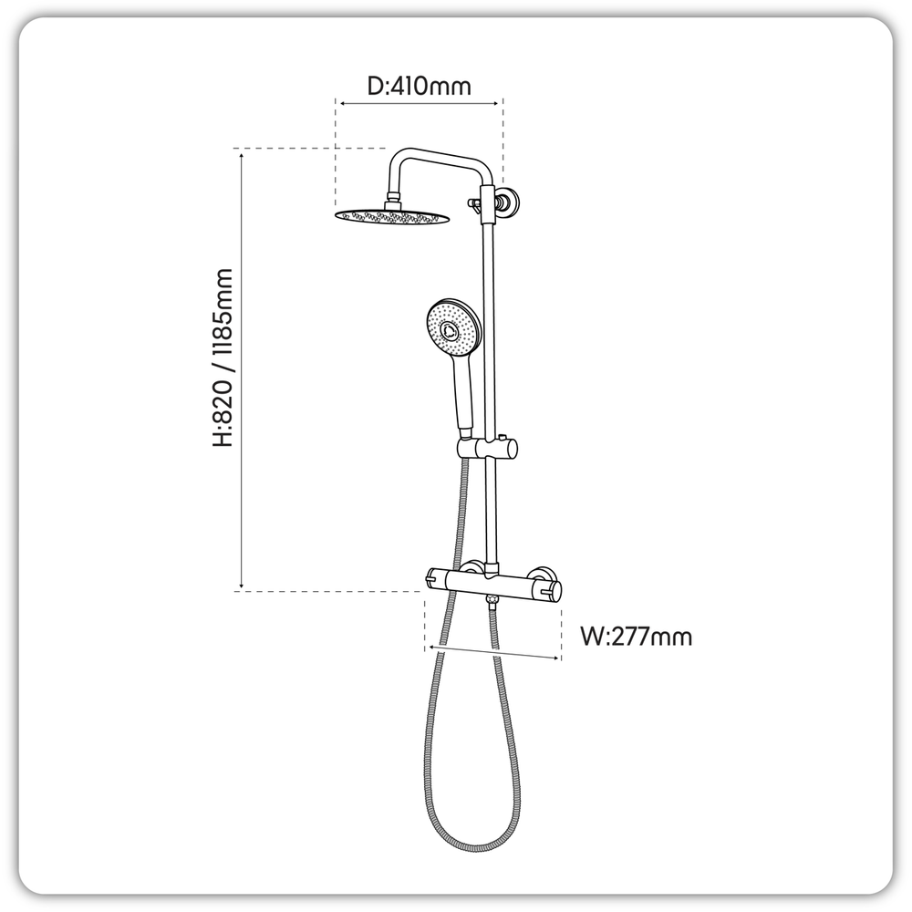 Baridi DH315 Thermostatic Shower Mixer Set, 20cm Round Head, Adjustable Rail - Black - additional view 8