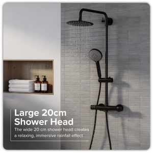 Baridi DH315 Thermostatic Shower Mixer Set, 20cm Round Head, Adjustable Rail - Black - additional view 6