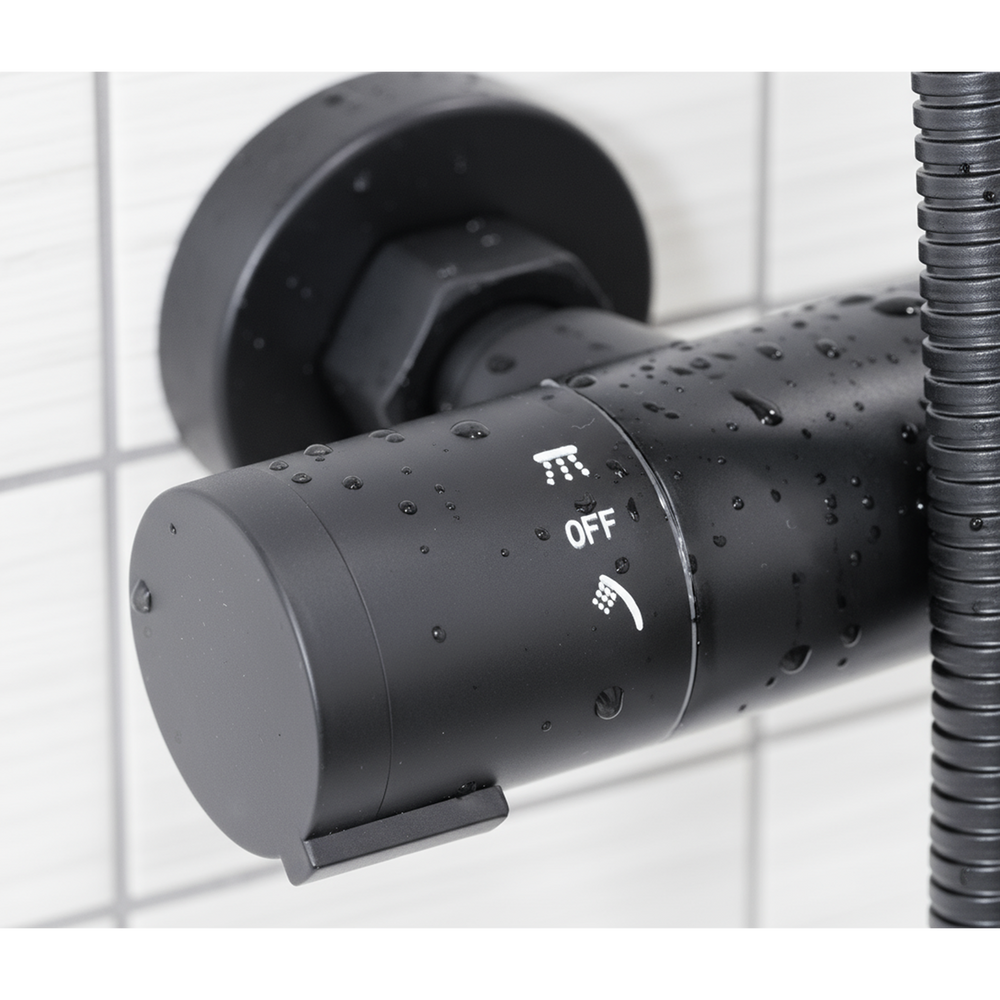 Baridi DH315 Thermostatic Shower Mixer Set, 20cm Round Head, Adjustable Rail - Black - additional view 14