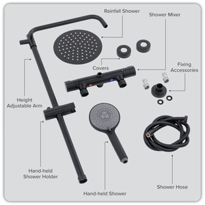 Baridi DH315 Thermostatic Shower Mixer Set, 20cm Round Head, Adjustable Rail - Black - additional view 3