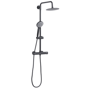 Baridi DH315 Thermostatic Shower Mixer Set, 20cm Round Head, Adjustable Rail - Black