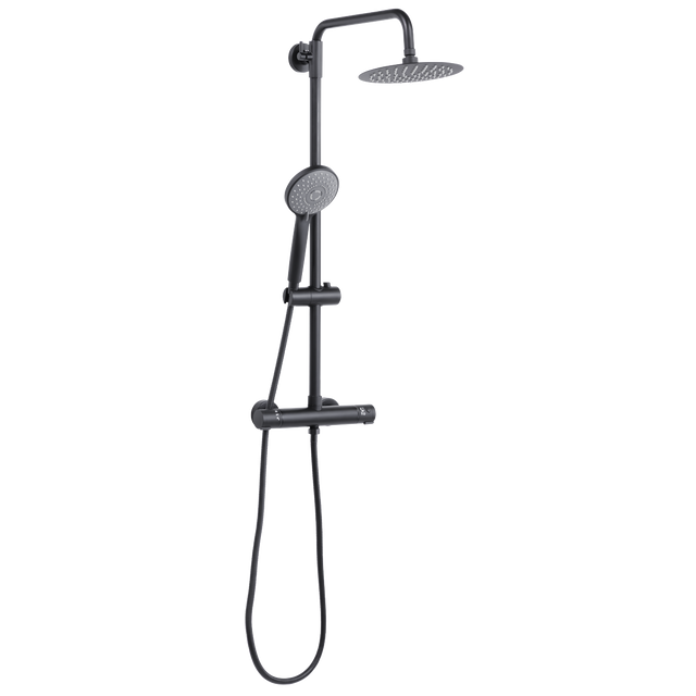 Baridi DH315 Thermostatic Shower Mixer Set, 20cm Round Head, Adjustable Rail - Black