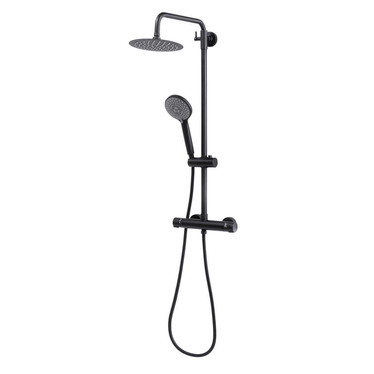 Baridi DH315 Thermostatic Shower Mixer Set, 20cm Round Head, Adjustable Rail - Black - additional view 2
