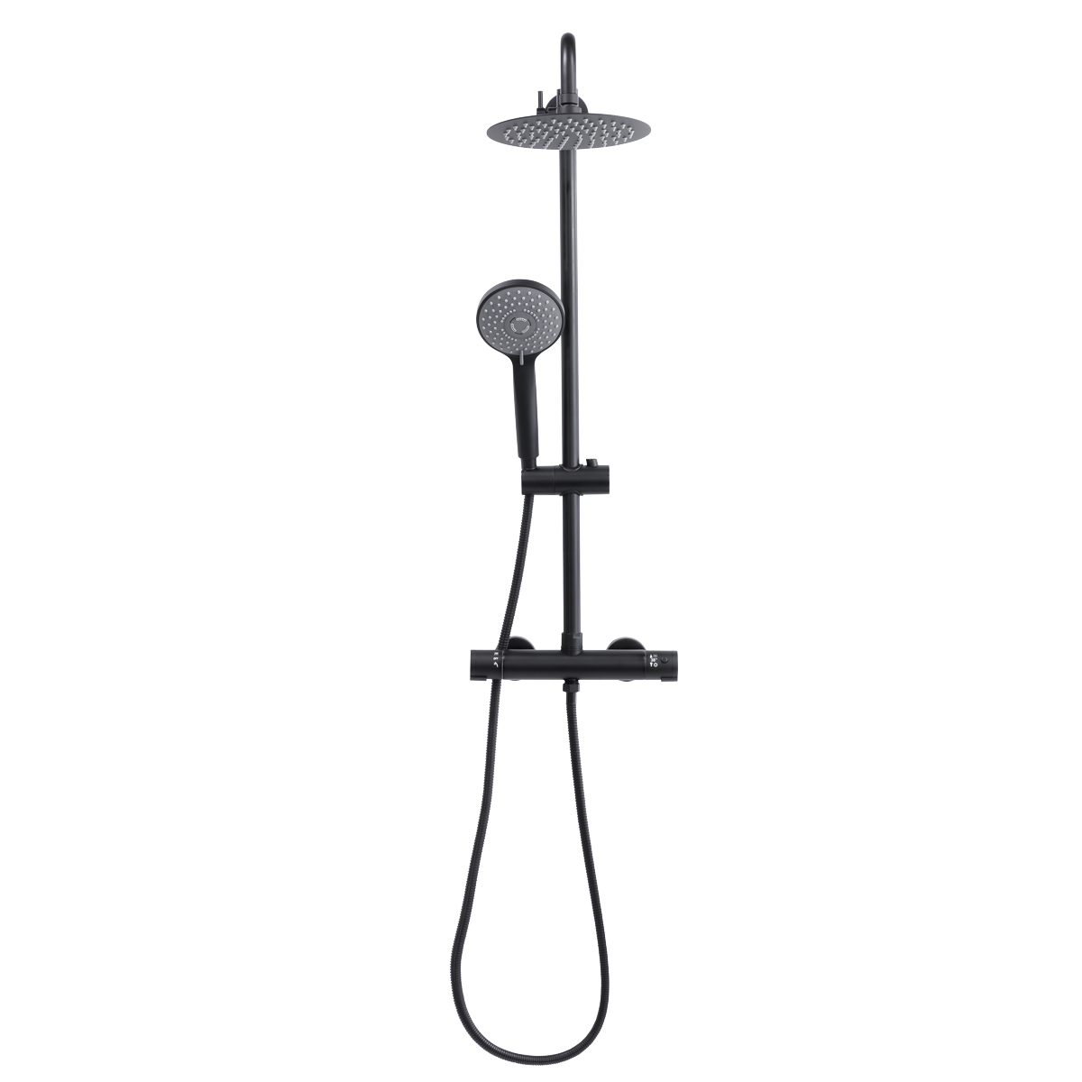 Baridi DH315 Thermostatic Shower Mixer Set, 20cm Round Head, Adjustable Rail - Black - additional view 15