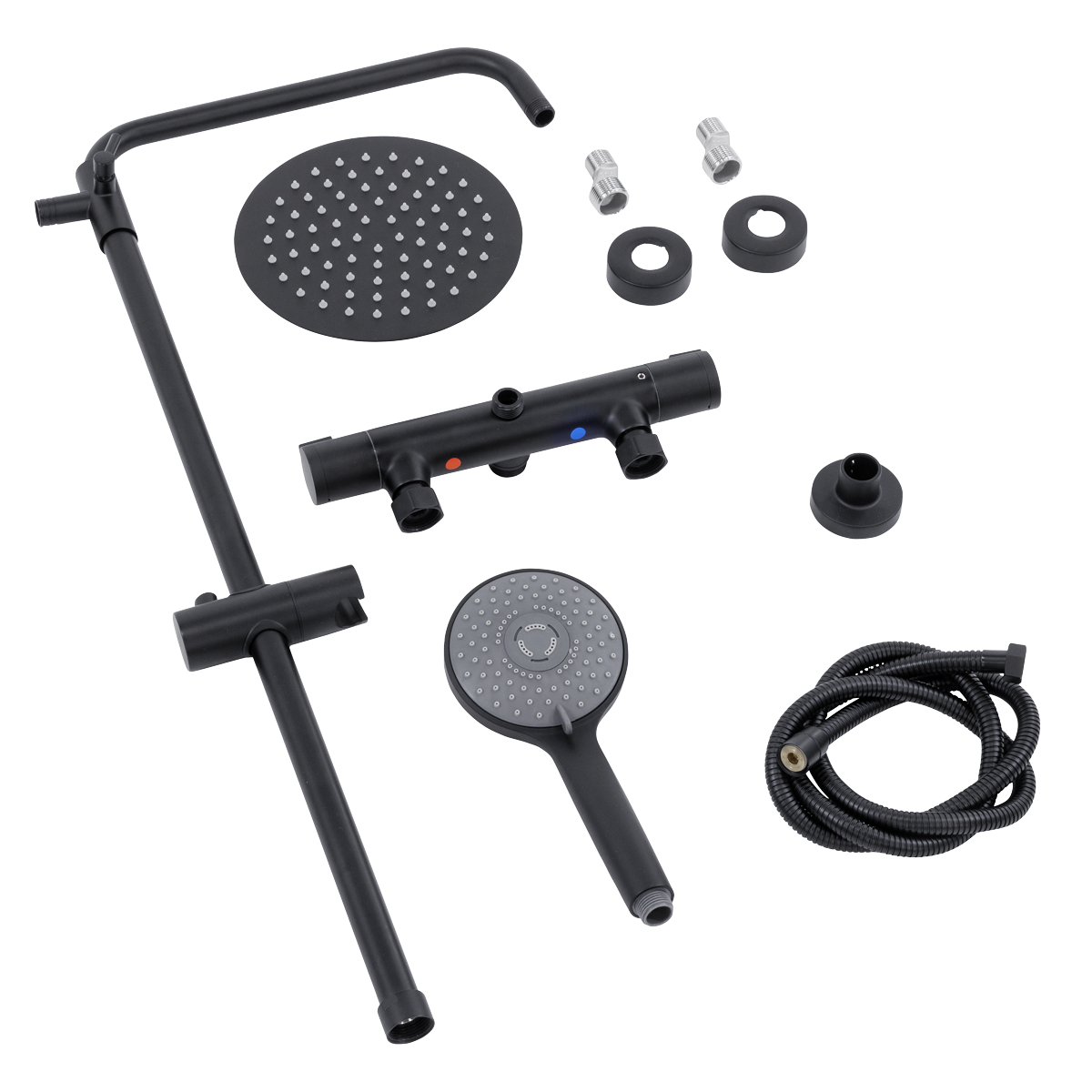 Baridi DH315 Thermostatic Shower Mixer Set, 20cm Round Head, Adjustable Rail - Black - additional view 16