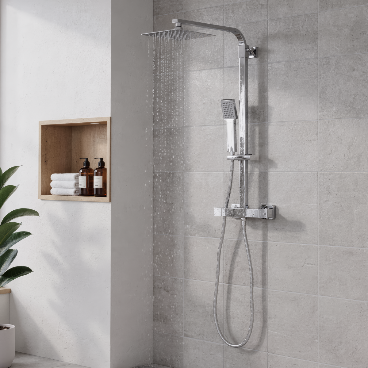 Baridi DH316 Thermostatic Shower Mixer Set, 20x20cm Square Head, Adjustable Rail - Chrome - additional view 4