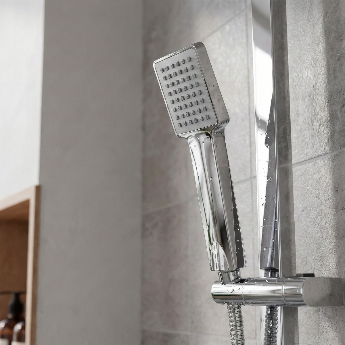 Baridi DH316 Thermostatic Shower Mixer Set, 20x20cm Square Head, Adjustable Rail - Chrome - additional view 5