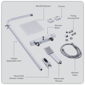 Baridi DH316 Thermostatic Shower Mixer Set, 20x20cm Square Head, Adjustable Rail - Chrome - additional view 10