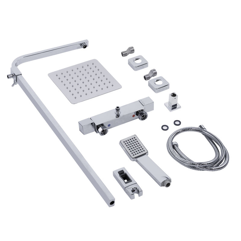 Baridi DH316 Thermostatic Shower Mixer Set, 20x20cm Square Head, Adjustable Rail - Chrome - additional view 7