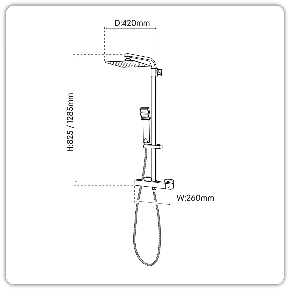 Baridi DH317 Thermostatic Shower Mixer Set, 20x20cm Square Head, Adjustable Rail - Black - additional view 7