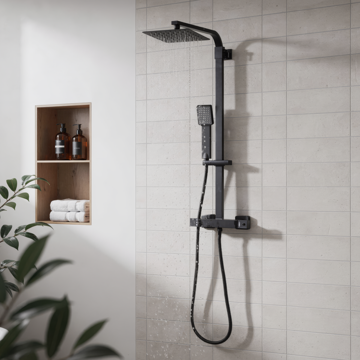 Baridi DH317 Thermostatic Shower Mixer Set, 20x20cm Square Head, Adjustable Rail - Black - additional view 6