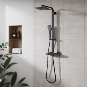 Baridi DH317 Thermostatic Shower Mixer Set, 20x20cm Square Head, Adjustable Rail - Black - additional view 6